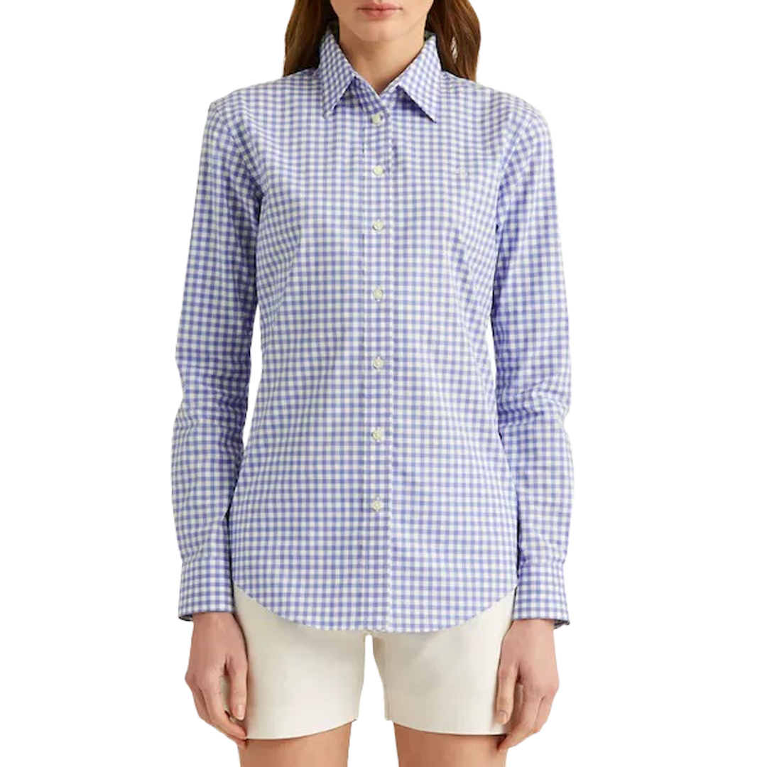 CAMISA M/L DAMA LAUREN-BLUE LOCH/WHITE