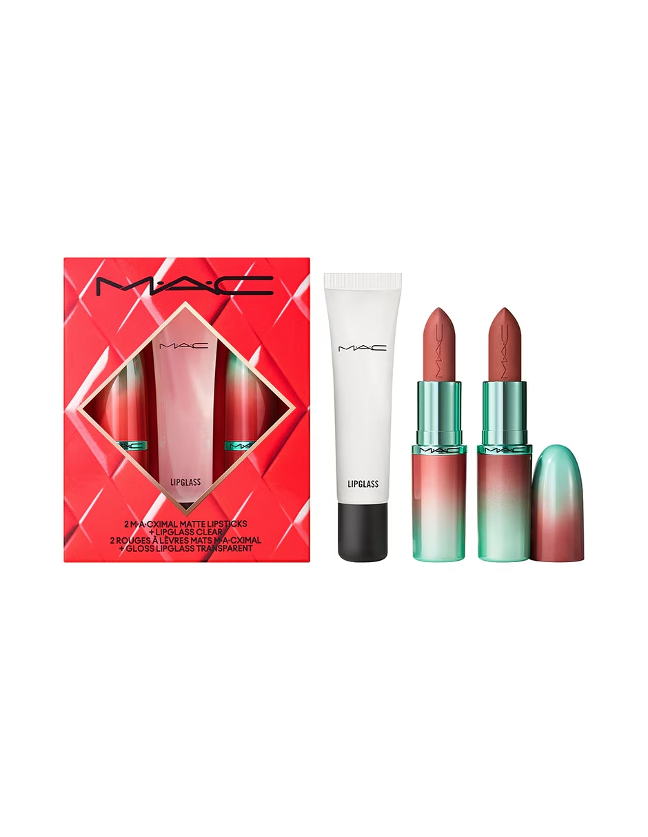 "MACX TO THE FUTURE LIP TRIO - 2 MACXIMAL MATTE LIPSTICK + LIPGLASS CLEAR"