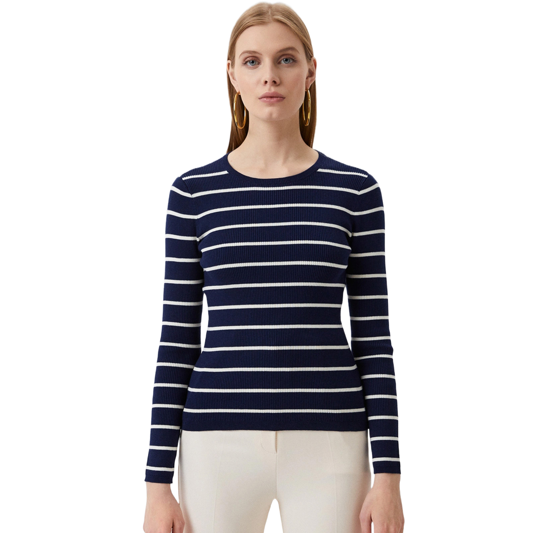 SWEATER M/L DAMA-FRENCH NAVY/MASCARPONE CREAM